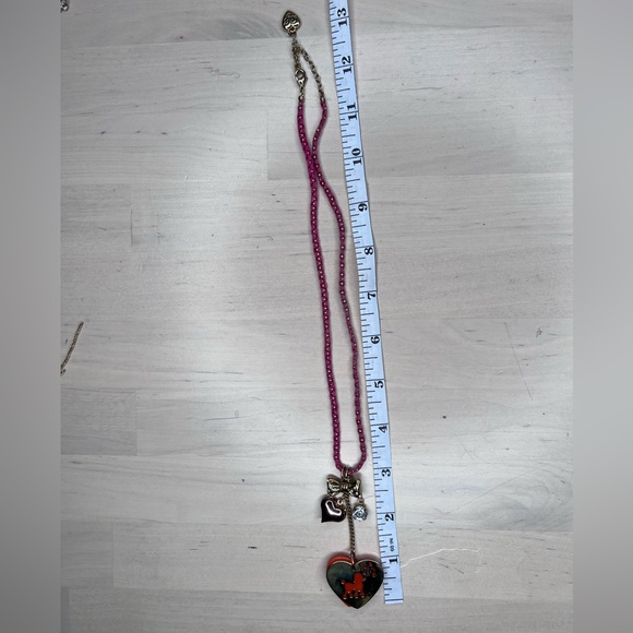 Betsey Johnson Vintage Poodle Heart Bow Crystal Charms Statement Necklace - Picture 2 of 10